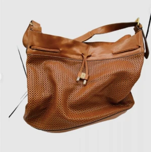 Vince Camuto Big leather brown drawstring tote bag shopper handbag Hobo Bucket - Picture 1 of 7