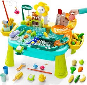 4-in-1 Kinder Spielspüle mit fließendem Wasser, Mini Wassertisch mit abnehmbaren Beinen, - Bild 1 von 11