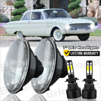 适用于福特猎鹰轿车交付 1961 - 65 2 件 7 英寸圆形 LED 车头灯高/低光束 — 第 1/4 张图片