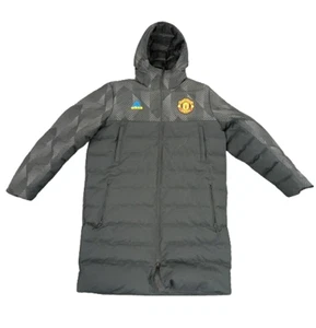 Adidas Manchester United Bench Coat Puffer Jacket XL Grey & Black Hooded - Picture 1 of 7
