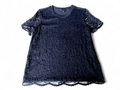 Brooks Brothers Black Lace Overlay Vintage Short Sleeve Blouse Women's Size L - Image 1 of 4