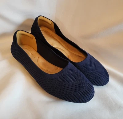 Zapatos de trabajo cómodos planos de ballet de punto para mujer talla 10,5 regular azul marino NUNCA USADOS Foto 1 de 4