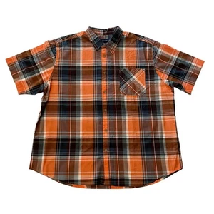 Mens Basic Editions 2X Orange Gray Plaid Button Down Shirt 100% Cotton NWT - Picture 1 of 5