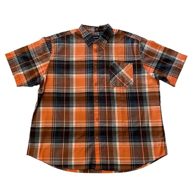 Mens Basic Editions 2X Orange Gray Plaid Button Down Shirt 100% Cotton NWT - Image 1 of 4