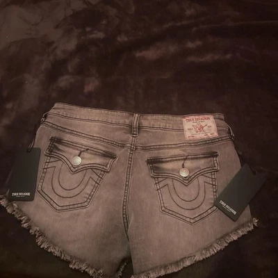 True Religion Women's Denim Shorts Size 29 Beige Black and Grey Low Rise Stretch - Image 1 of 2