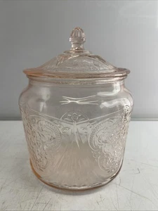 Hazel Atlas Royal Lace Pink Depression Glass Biscuit/Cookie Jar With Lid - Picture 1 of 9