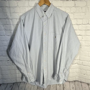 Ralph Lauren Shirt Mens Large Blue White Striped The Big Shirt Color pony Cotton - Picture 1 of 7
