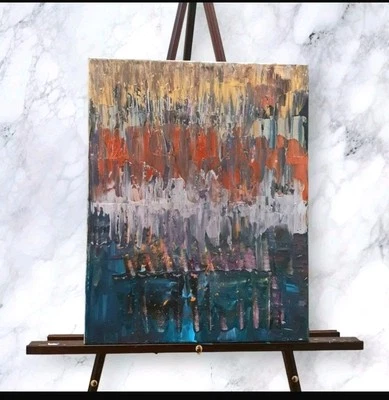 Orig Modern Colorful See Vid Abstrac Acrylic Paintin Canvas 16x20 Metallic touch - Image 1 of 4