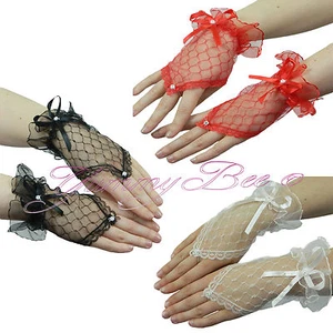 Fingerless Gloves Women Lace Short Fancy Dress Gothic Wedding Halloween Ladies  - Picture 1 of 4