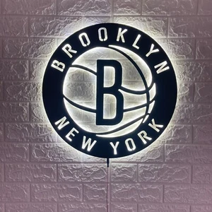 Brooklyn Nets Round Basketball Team Logo LED Neon Light Sign 19.6 inch - Picture 1 of 9
