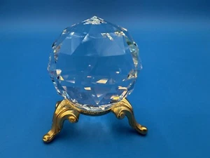 Vintage Clear Glass Crystal Ball on Gold Tone Stand - Picture 1 of 9
