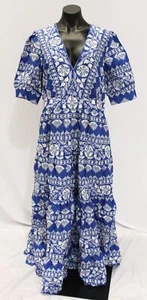 Boden Womens Bella Puff Sleeve Dress AR8 Bright Blue,Ornate Border Size US:16-18 - Picture 1 of 5