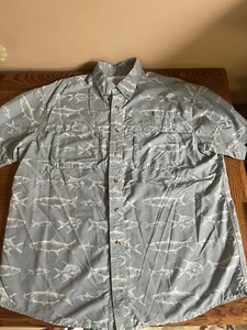 Men’s L L Bean Blue Fish Print Button Shirt Size L Reg - Picture 1 of 12