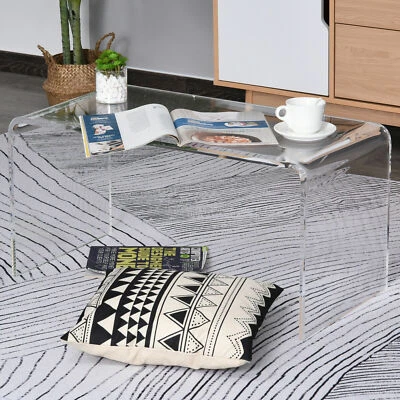 HOMCOM 0.78 Inch Thick Glass Waterfall Coffee Table Rectangle Acrylic - Image 1 of 4