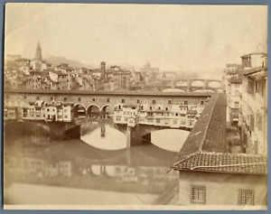 Italia, Firenze, Ponte Vecchio  Vintage albumen print Tirage albuminé  20x25