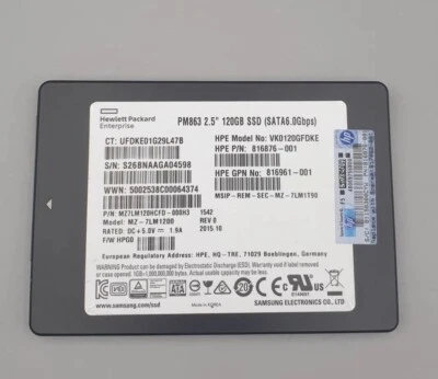 HPE 816876-001 Samsung MZ7LM120HCFD-000H3 PM863 2.5" 120GB SATA 6Gbps SSD - Image 1 of 4