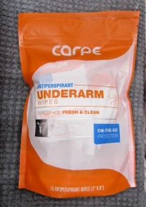 CARPE~ON-THE-GO PROTECTION (7"X9")~15 INVIVIDUAL ANTIPERSPIRANT UNDERARM WIPES - Picture 1 of 2