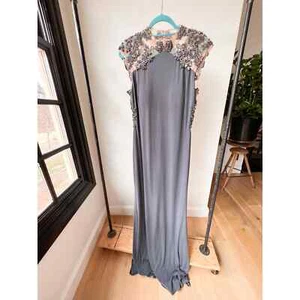 Abito formale JOVANI donna grigio strass applique manica corta manica corta taglia 12 - Foto 1 di 12