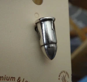 Sterling Silver 3D 12x6mm Pistol Gun Shape of Bullet Tie Tack Lapel Pin - Picture 1 of 9