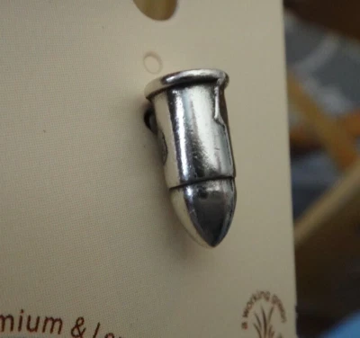 Sterling Silver 3D 12x6mm Pistol Gun Shape of Bullet Tie Tack Lapel Pin - Image 1 of 4