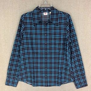 🚨 NEW! Levis Top M Brown Plaid Button Down Long Sleeve Everyday Blouse - Picture 1 of 14