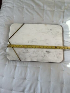 Rectangular Marble with Brass Food Chopping Cutting Board Worktop Protector - Picture 1 of 5
