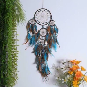 5 Rings Large Dream Catcher with Feather Boho Wall Hanging for Bedroom Decor - Picture 1 of 11