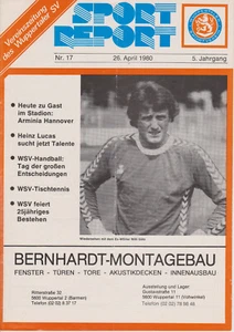 Programm Wuppertaler SV - SV Arminia Hannover 2. Bundesliga-Nord Saison 1979/80 - Bild 1 von 2