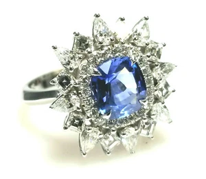 Real 3.57ct Natural Blue Sapphire & Diamonds Engagement Ring GIA 18K - Picture 1 of 8