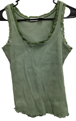 Camiseta sin mangas vintage Y2K Energie para mujer XL verde acanalada encaje dobladillo lechuga ribete playa Foto 1 de 4