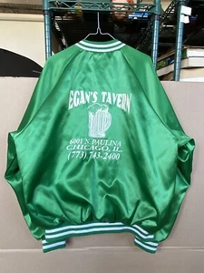 Chaqueta Bomber Vintage Cardinal Verde Satinado Para Hombre 2XL Egan's Tavern Chicago - Imagen 1 de 12