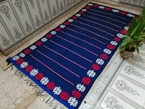 Moroccan Handmade Blue Rug Azilal Berber Wool Beni Ourain Tribal Carpet - Picture 1 of 9