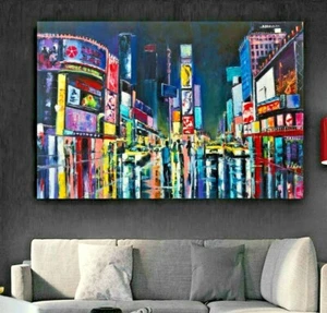 NEW YORK CITY OIL PAINT TIMES SQUARE FRAMED CANVAS WALL ART OR POSTER PICTURE - Picture 1 of 7