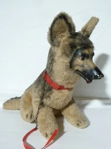 VTG 1968 Rubber Face Rin Tin Tin GSD Plush 15" Rare Sitting Dog w Collar & Leash - Picture 1 of 12