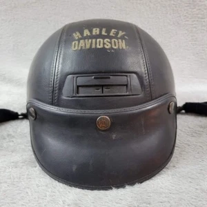 Vintage Harley Davidson Motorcycle Helmet Black Leather Razorback Half Helmet - Picture 1 of 18
