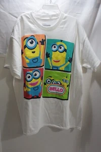 New Boy's large 14/16 minions the rise of GRU shirt white with bright squares - Picture 1 of 2