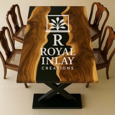 Black Resin Dining Table | Live Edge Wood Epoxy Table | Handmade Luxury Table - Image 1 of 4