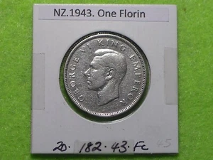 NEW ZEALAND - 1943 ONE - FLORIN - PREDECIMAL COIN. Silver 50%. - Picture 1 of 4