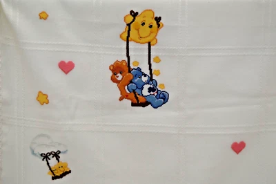 Manta para bebé afgana contada punto de cruz swinging cuidado forrada de oso Foto 1 de 4