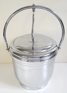 United Silver Chromium On Solid Brass Ice Bucket Floral Etching Hinged Lid VTG - Picture 1 of 13