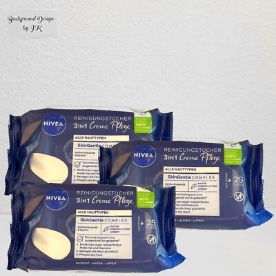3x 25 Stück Nivea Creme Pflege Reinigungstücher 3in1 Make Up Entferner - Bild 1 von 2