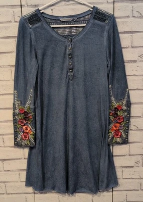Soft Surroundings Embroidered Tunic Dress Size PM Blue Long Sleeve Boho See Pics - Image 1 of 4