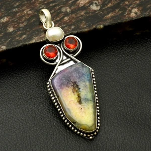 Rainbow Solar Quartz Garnet Gemstone Handmade Pendant Jewelry 3.28" AP-31925 - Picture 1 of 1