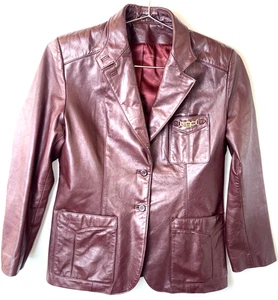 Giacca cappotto vintage Etienne Aigner donna 18 bottoni pelle sangue di bue bordeaux - Foto 1 di 8