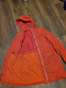 L.L.Bean burnt orange womens qilted sherpa lined womens hooded long coat sz S - Picture 1 of 5