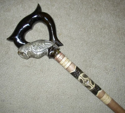 Bastón de madera tallado a mano para caminar pájaro búho 34" Foto 1 de 4