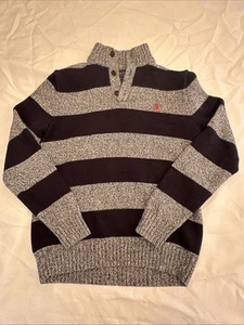 Polo Ralph Lauren Sweater Boys Large 14-16 Gray Navy Knit Stripe Mock Neck - Picture 1 of 9