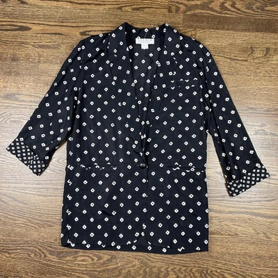 Blazer Studio Michelle Stuart para mujer mediano negro blanco estampado de diamantes manga 3/4 Foto 1 de 4