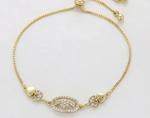 Copper 18K Gold Plated Inlay Geometric Heart Shape Artificial Gemstones Bracelet - Picture 1 of 1