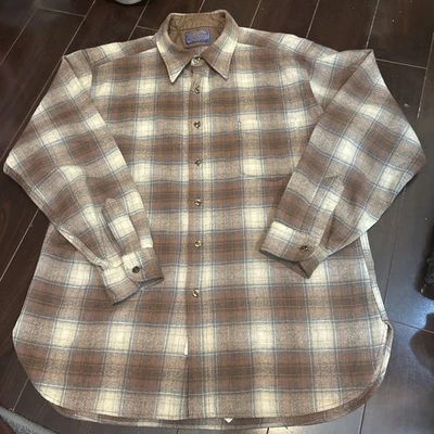 VTG 60s/70s Pendleton Shadow Plaid lodge Shirt Wool ombré USA  - Image 1 of 4